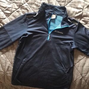 Boys 1/4 zip sports shirt Columbia brand navy and turquoise.